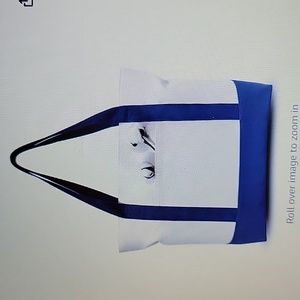 TOPDesign blue/natural 6 pack canvas tote bags external pocket top zipper New…